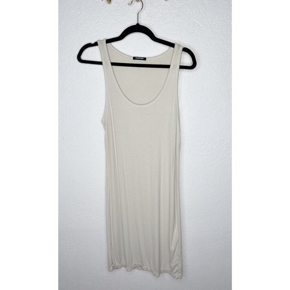 Talentless Womens Scoop Neck Ribbed Knit Mini Tank Dress Beige Size XL Lounge D1